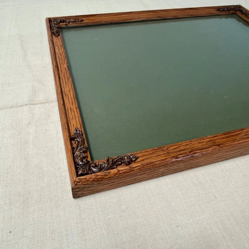 Vintage Oak Wood Picture Frame Ornate Scroll Corner Detail 12x15 Landscape